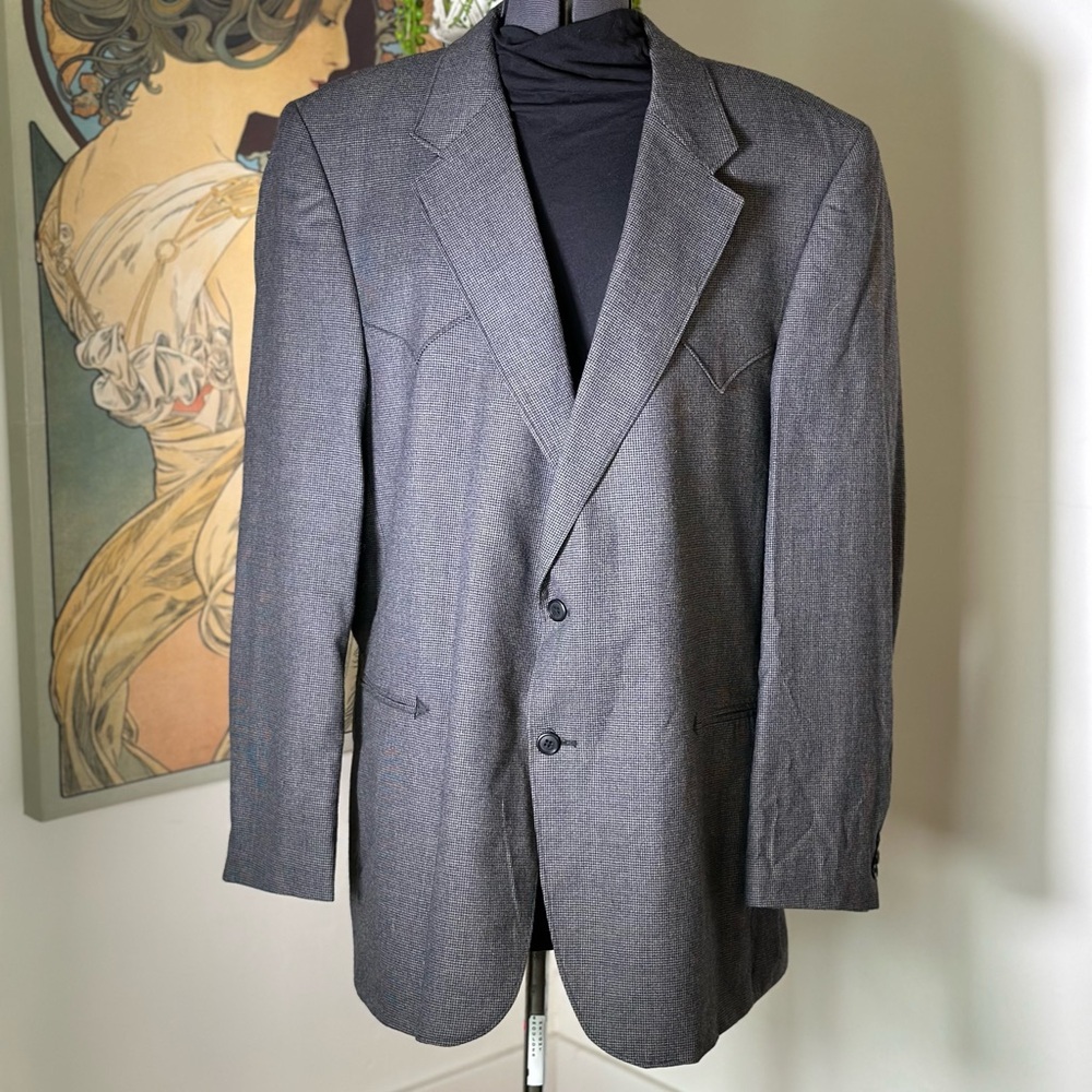 Men’s Circle S 50L Gray Houndstooth Western Yoke Mens Blazer Jacket Sport Coat